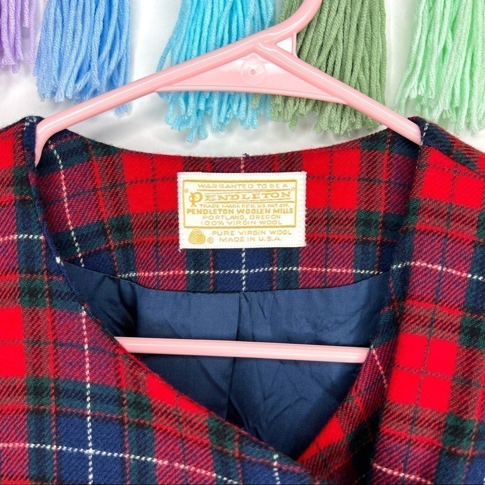 Vintage 80’s Pendleton Wool Plaid Suit Coat Tartan Hunting Blazer Jacket Size 8 - Picture 9 of 14